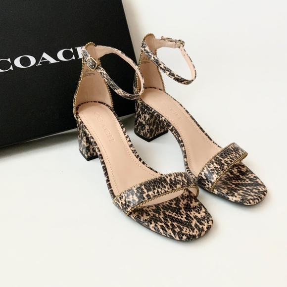 Coach Maddie Bead Chain Embossed Snake Leather Ankle Strap Sandals Heels 6.5 - Picture 4 of 10